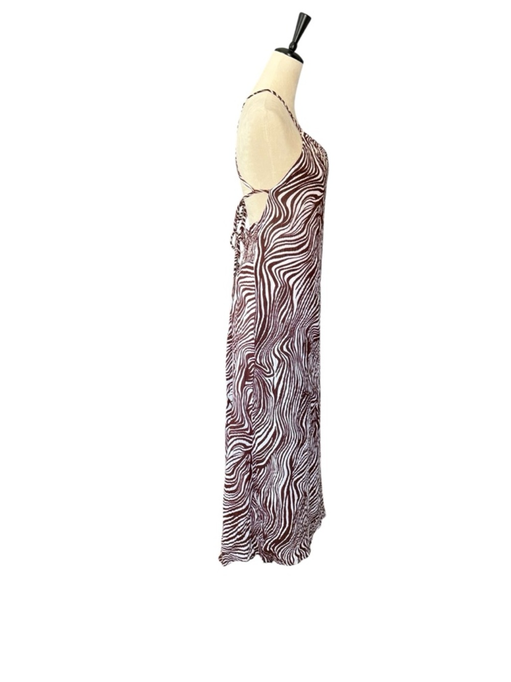 Faithfull the Brand Brown and White Zebra-Print Backless Linen Blend Maxi Dress. - Picture 5 of 16